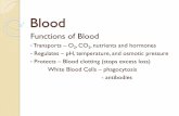 Composition of Blood - Mrs. Benzing's Classroom Websitembenzing-biology.weebly.com/.../0/3/110365537/blood_ppt.pdfBlood Functions of Blood •Transports –O 2, CO 2, nutrients and