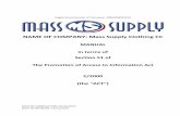 NAME OF COMPANY: Mass Supply Clothing CC · Mass Supply Clothing is a trade‐only wholesaler supplying promotional and corporate garments to the industry. With 32 years of experience,