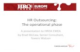 HR Outsourcing: The operational phase · The 2013 HR Service Delivery results show that Global results and EMEA HQ organisations outsource similar HR activities. However, the results