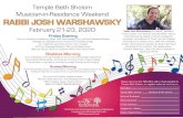 Temple Beth Sholom Musician-in-Residence Weekend RABBI ...Musician-in-Residence Weekend RABBI JOSH WARSHAWSKY February 21-23, 2020 Rabbi Josh Warshawsky is a pray-er, gatherer, music