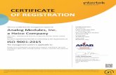 CERTIFICATE OF REGISTRATION - Analog Modules...and electro-optic field, serving medical, military, scientific and industrial markets. Certificate Number: 99-1626f-03 Initial Certification