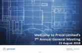 Welcome to Pricol Limited’s 7th Annual General Meeting€¦ · Pricol’sconsolidated revenue from operations grew by 10.23% and stood at INR 1568.6 crores in FY 17-18 Cash generation