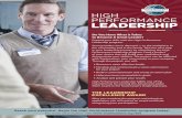 HIGH PERFORMANCE LEADERSHIP - DISTRICT 105 · High Performance Leadership fulfills one of the requirements for earning the Advanced Leader Silver award in the Toastmasters leadership