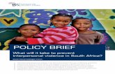 What will it take to prevent interpersonal violence in South Africa? · 2019-02-20 · interpersonal violence in South Africa, and suggests how they might be overcome. It is a product