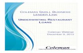 COLEMAN SMALL BUSINESS LENDER LINKcolemanreport.com/wp-content/uploads/2013/12/121613SBDCResta… · Charles authored several books about business financing including Get Financing