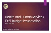 Health and Human Services FY21 Budget Presentation · Health and Social Services Programs Criminal Justice Reform and Public Safety Environmental and Cultural Resources Economic Development