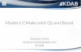 Modern CMake with Qt and Boost · 2017-06-01 · Stephen Kelly C++/Qt user since 2006 KDE contributor since 2007 KDAB Engineer since 2009 Qt contributor since 2009 CMake contributor