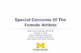 Special Concerns Of The Female Athlete · dramatic increase in sports participation by girls –1 in 27 in 1972 vs 1 in 2.5 in 2002 –Proportion of college female athletes 2% in