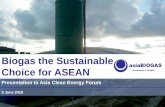 Biogas the Sustainable Choice for ASEAN...Biogas Composition UPGRADED BIOGAS (Biomethane / RNG) •Methane (CH 4) 80 –99 % •Carbon dioxide (CO 2) 20 –1 % •Hydrogen Sulfide