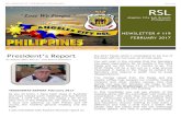 RSL ANGELES CITY SUB BRANCH PHILIPPINES Issue 119 RSL · NEWSLETTER # 119 FEBRUARY 2017 WEBSITE: FACEBOOK: PRESIDENTS REPORT February 2917 As you all know, I have been away in Australia