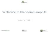 Welcome to Islandora Camp UK Camp UK Welcome.pdf · ๏ Drupal on the front-end, Fedora on the back-end, ecosystem of applications and services. ... ๏ Writing documentation, planning