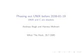 Phasing out UNIX before 2038-01-19hannes/wth.pdfPhasing out UNIX before 2038-01-19 UNIX and C are obsolete Andreas Bogk and Hannes Mehnert What The Hack, 29.7.2005 Why C sucks I buﬀer