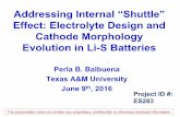 Addressing Internal 'Shuttle' Effect: Electrolyte Design ...€¦ · Effect: Electrolyte Design and Cathode Morphology Evolution in Li-S Batteries Perla B. Balbuena Texas A&M University.