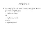 Amplifiers• A “perfect” op amp would have infinite input resistance, zero output resistance, and voltage gain . A. OL (open loop) approaching infinity. Op Amp Symbol . Negative