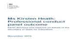 Ms Kirsten Heath: Professional Conduct Panel Outcome · 3 Professional conduct panel decision and recommendations, and decision on behalf of the Secretary of State Teacher: Ms Kirsten