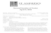 Second Sunday of Easter April 8, 2018 - St. Andrew's ......2018/04/08  · Second Sunday of Easter April 8, 2018 Prelude Christ ist erstanden J.S. Bach (1685‐1750) Processional Hymn