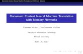 Document Context Neural Machine Translation with Memory ... · Document Context Neural Machine Translation with Memory Networks Experiments and Analysis Experimental Setup Training/dev/test