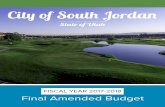 City of South Jordani i City of South Jordan, Utah iii Budget Letter June 19, 2018 The Honorable Mayor and Members of the City Council South Jordan City, Utah Re: Fiscal Year 2017-2018