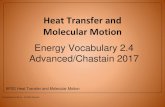 Heat Transfer and Molecular Motion · Conduction Transfer of thermal energy that occurs in solids, liquids, and gases when two substances of different temperatures touch. Conduction