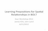 Learning(Preposi-ons(for(Spaal( Relaonships(in(BOLT( · 2017-06-14 · Learning(Preposi-ons(for(Spaal(Relaonships(in(BOLT(Soar(Workshop(2012(James(Kirk,(John(Laird(6/21/2012 1