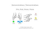 Demonstrativos / Demonstratives this, that, these, those...English has two singular demonstratives, ‘this’ and ‘that’. The one that you choose will indicate whether the noun