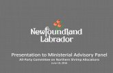 Presentation to Ministerial Advisory Panel · Economic Importance of Northern Shrimp • The Northern Shrimp Fishery is a significant contributor to the Newfoundland and Labrador