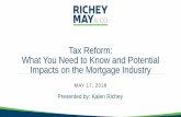 Tax Reform: What You Need to Know and Potential Impacts on ...€¦ · Mortgage Interest Deduction • 1098 Interest Statement Thoughts: • Lender has responsibility to report ALL