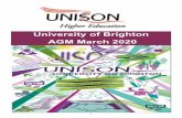 University of Brighton AGM March 2020 · UNIVERSITY OF BRIGHTON UNISON BRANCH Minutes of the Annual General Meeting (AGM), Wednesday 6th March 2019 , Cockcroft hall, Moulsecoomb 1)