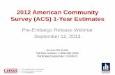 2012 American Community Survey (ACS) 1-Year Estimates · 2013-09-12 · 2012 American Community Survey (ACS) 1-Year Estimates Pre-Embargo Release Webinar September 12, 2013 . Access