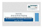 ICD-10: End-to-End Testing from a Collaboration Perspective · • The ICD-10 CM (Clinical Modifications) and ICD-10 PCS (Procedure Coding Structure) are the new medical diagnosis