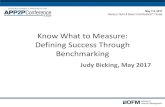 Know What to Measure: Defining Success Through Benchmarking · Defining Success Through Benchmarking Judy Bicking, May 2017 . ... With each success, you gain credibility and confidence