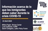 Información acerca de lo que los inmigrantes deben …...Información acerca de lo que los inmigrantes deben saber durante la crisis COVID-19 22 Abril 2020 Militza Pagán, Shriver