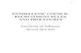 PANHELLENIC COUNCIL RECRUITMENT RULES …...2020/04/30  · Recruitment, but may have no contact with the PNM’s unless specified by Panhellenic. Alumnae are not to be seen during