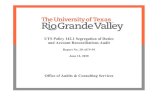 UTRGV UTS 142.1 Segregation of Duties and Account ... · segregation of duties and reconciliation of accounts. The monitoring plan should be risk-based and establish the minimum requirements