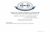 KSBNPUBLIC NOTICE OF SPECIAL BOARD MEETING 2-1-2018 - Kansas… · 2018-02-01 · Kansas State Board of Nursing Special Board Meeting Notice Date: February 1, 2018 @ 1:00 p.m. Meeting