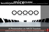 A Presentation on MICE Tourism · Supports Bids for International Events For events 500 delegates and above – •Rs. 4.5 lakhs for the winner of the bid for a Conference / Convention