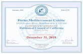 This is to certify that Darna Mediterranean Cuisine · Darna Mediterranean Cuisine 19737 Ventura Blvd. | Woodland Hills, CA 91364 is certified kosher by the Vaad Hakashrut of the