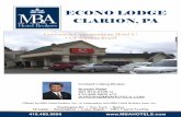 PA, Clarion, Econo Lodge OM · 150 Total Keys. 105 In-Service Rooms. 45 Rooms Closed. 2 Stories. Interior Corridors. Built in 1976. All Concrete Block Construction TTM March 2016