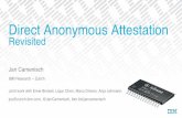 Direct Anonymous Attestation - IBM · 1/10/2017  · Direct Anonymous Attestation (Brickell, Camenisch, Chen - 2003) Issuer DAA credentials are “randomizable”: Veriﬁer " TPM