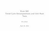Econ 582 Trend-Cycle Decompositions and Unit Root Tests...1: ∗(1) 0( ∗( )=0has roots outside unit circle, 6=0 ) The most popular stationarity tests are the Kitawoski-Phillips-Schmidt-Shin
