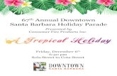 67th Annual Downtown Santa Barbara Holiday Parade · - Hawaiian shirts - sunshine - seashells - tropical flowers - colorful - leis - tropical plants - bright - beach - woody cars