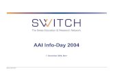 AAI Info-Day 2004 · AAI Intro and Status, •Introduction to AAI, Benefits •Project Status •Finances •International Activities Ueli Kienholz, SWITCH Ueli Kienholz, SWITCH Martin