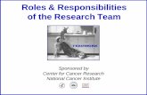 Roles & Responsibilities of the Research Team & Sponsors · those roles seen in the Center for Cancer Research: Investigator, Research Nurse, Data Manager, Clinical Research Nurse,