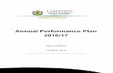 Annual Performance Plan 2016/17...Office of the Premier also made a presentation on Limpopo Development Plan, where Provincial Treasurys role was outlined . Limpopo Provincial Treasury: