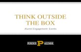THINK OUTSIDE THE BOX - Purdue Alumni Association · 2019-09-13 · THINK OUTSIDE THE BOX Alumni Engagement- Events. ABOUT ME I was born and raised in Lafayette, IN I graduated from