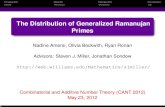 The Distribution of Generalized Ramanujan Primesweb.williams.edu/.../cant2012/ramanujan_cant_final.pdfRamanujan Primes Deﬁnition The n-th Ramanujan prime R n is the smallest integer