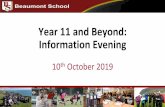 Year 11 and Beyond: Information Evening - Beaumont School€¦ · 23rd CED - Year 11 Guidance Meetings / Language Oral exams Jun 18th GCSE exams end 22nd Clearance (1.50 - 3.25pm