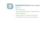 Objectives: Graph logarithms including transformations ... · In other words, blog" a a for a > 0 and logb ba a for all a. You can use the definition of a logarithm to write exponential