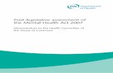 Post-legislative assessment of the Mental Health Act 2007 · Post-legislative Scrutiny – The Government’s approach . ... support services which would pre-empt and help to manage