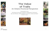 The Value of Trails Oitment.pdf · motorcycling, cross -country skiing, horseback riding, snowmobiling, dog -sledding, mountain biking and 4X4 trail uses. 2007 3% of Ontario adults